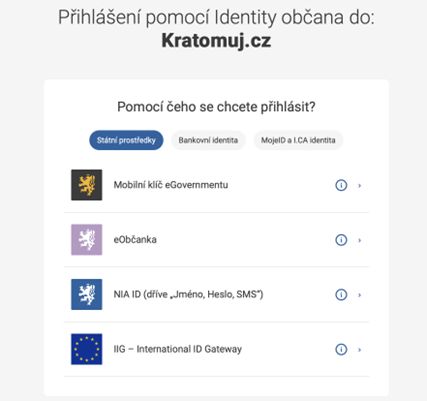 Přihlášení pomocí identity Kratomuj